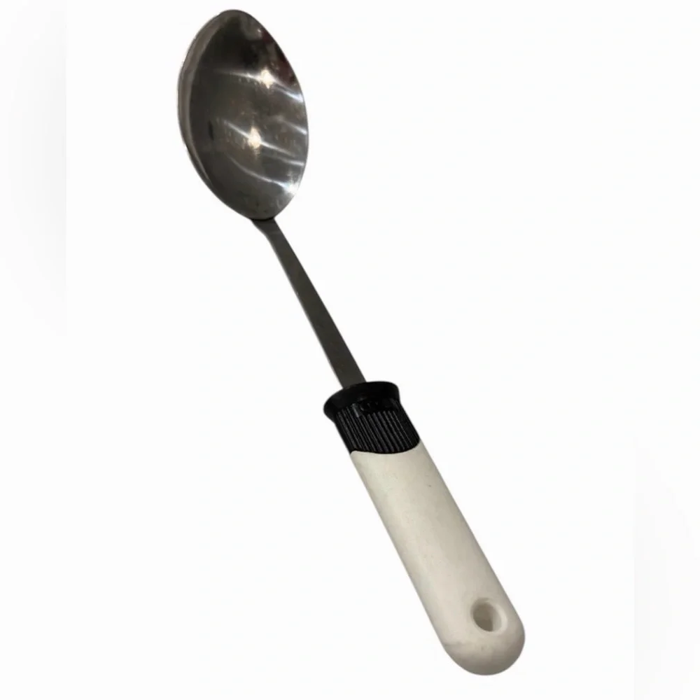 Vintage EKCO Stainless Steel Serving Spoon with Black and White Handle